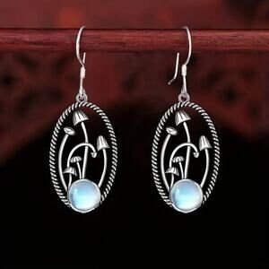 Whimsical Mushroom Earrings with Moon Stone